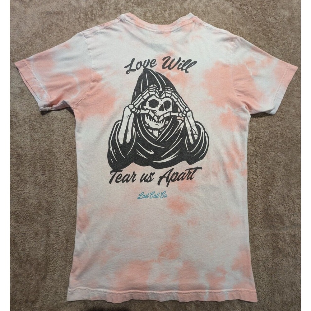 Last Call Co. Tie Dye Love Will Tear Us Apart Graphic Tee, Small, Pink/White